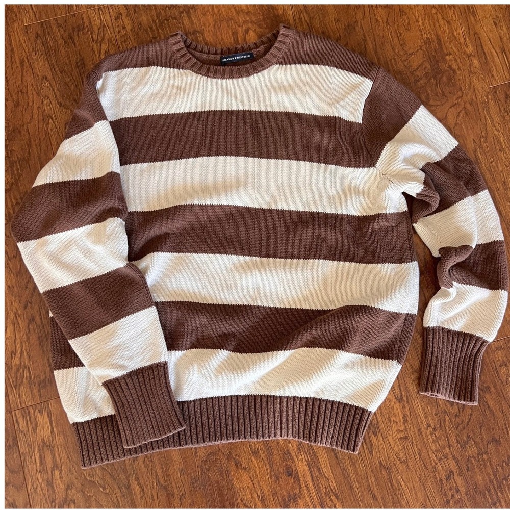 Brandy Melville Brianna Brown Thick Stripe Cotton Oversized Sweater OS (S-XL)